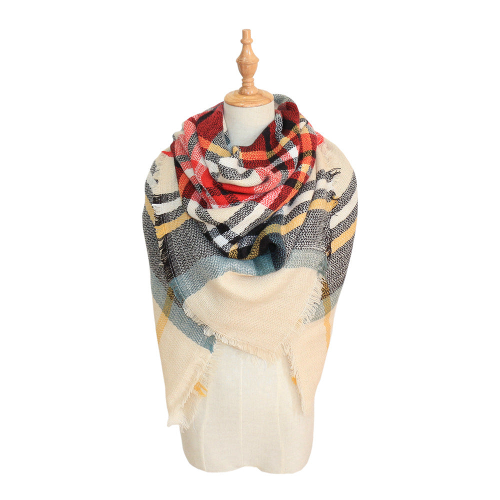 European, American autumn and winter women's new colorful plaid square scarf imitation cashmere scarf women's shawl