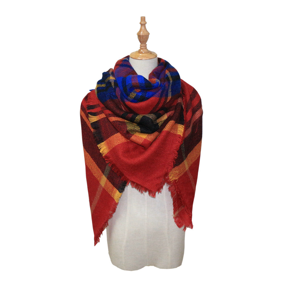 European, American autumn and winter women's new colorful plaid square scarf imitation cashmere scarf women's shawl