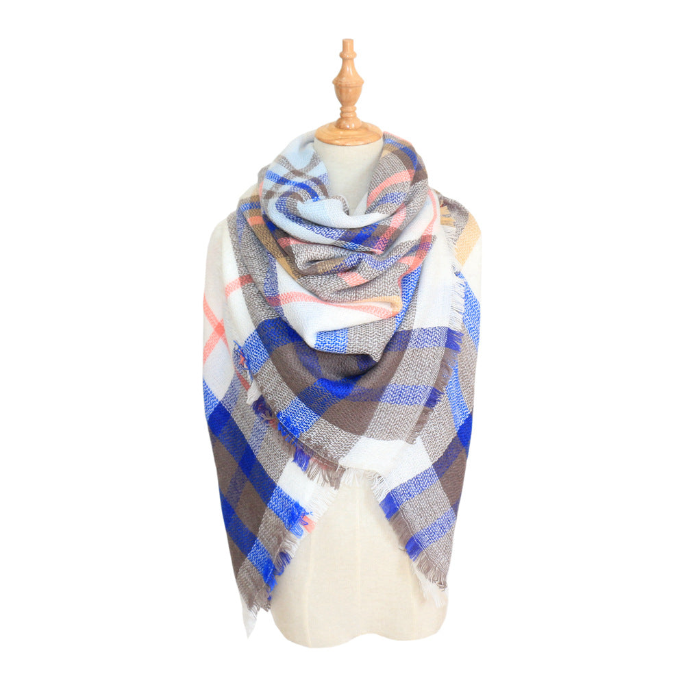 European, American autumn and winter women's new colorful plaid square scarf imitation cashmere scarf women's shawl