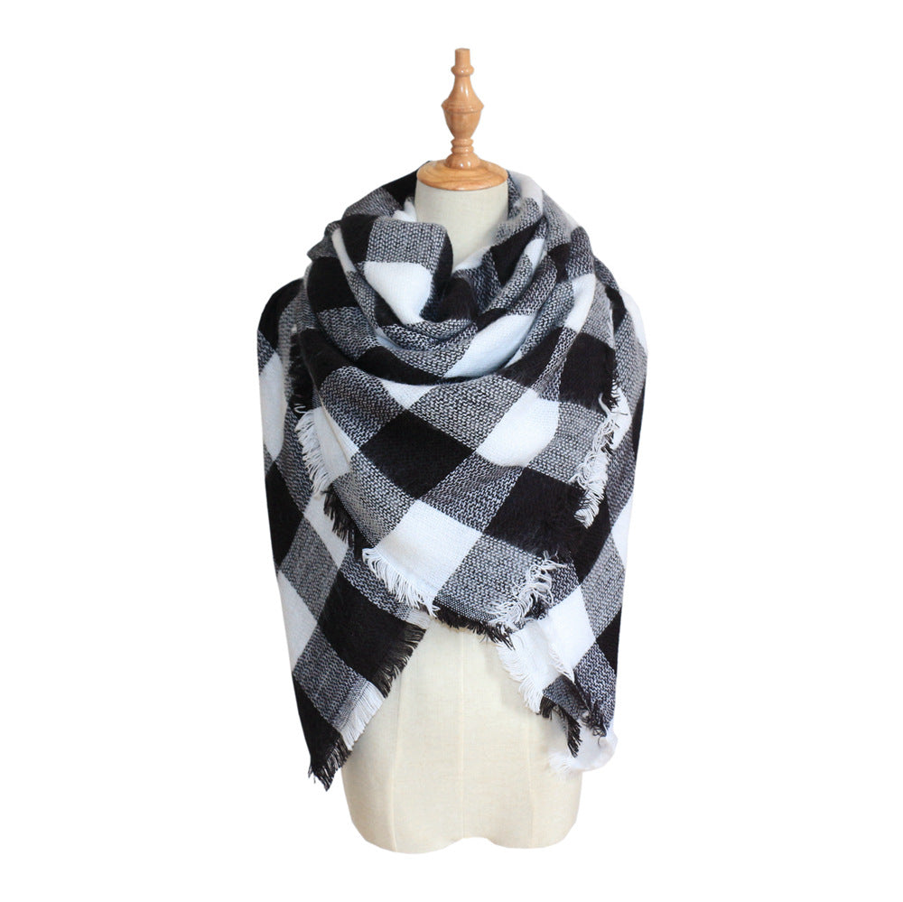 European, American autumn and winter women's new colorful plaid square scarf imitation cashmere scarf women's shawl