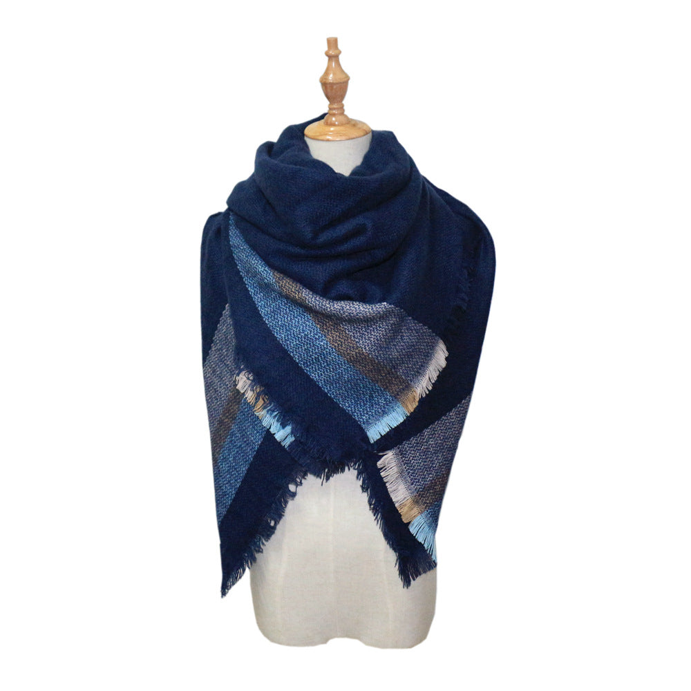 European, American autumn and winter women's new colorful plaid square scarf imitation cashmere scarf women's shawl