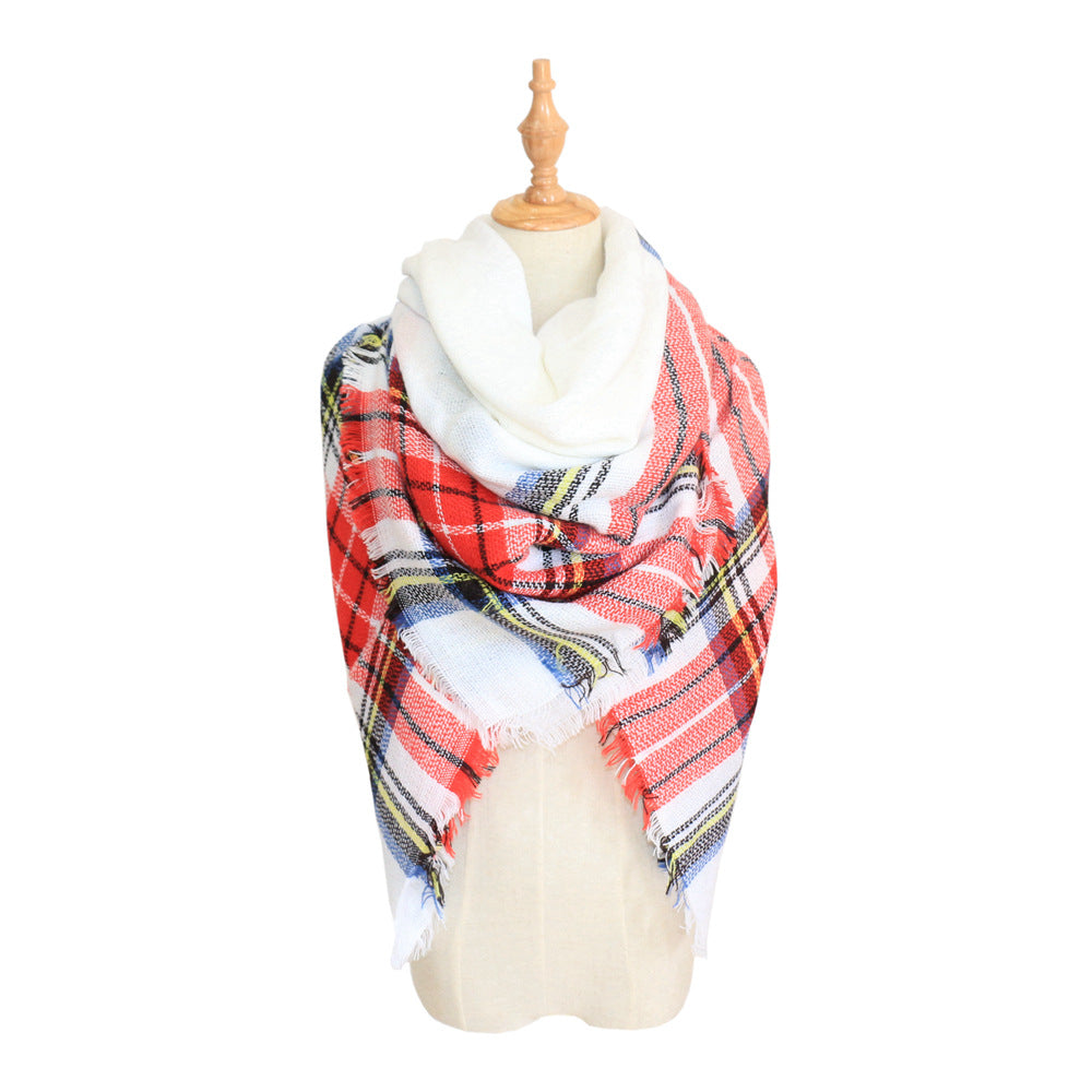 European, American autumn and winter women's new colorful plaid square scarf imitation cashmere scarf women's shawl