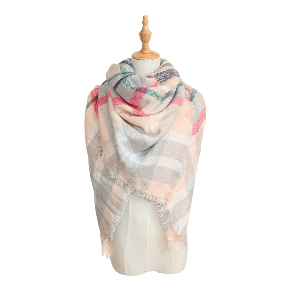 European, American autumn and winter women's new colorful plaid square scarf imitation cashmere scarf women's shawl