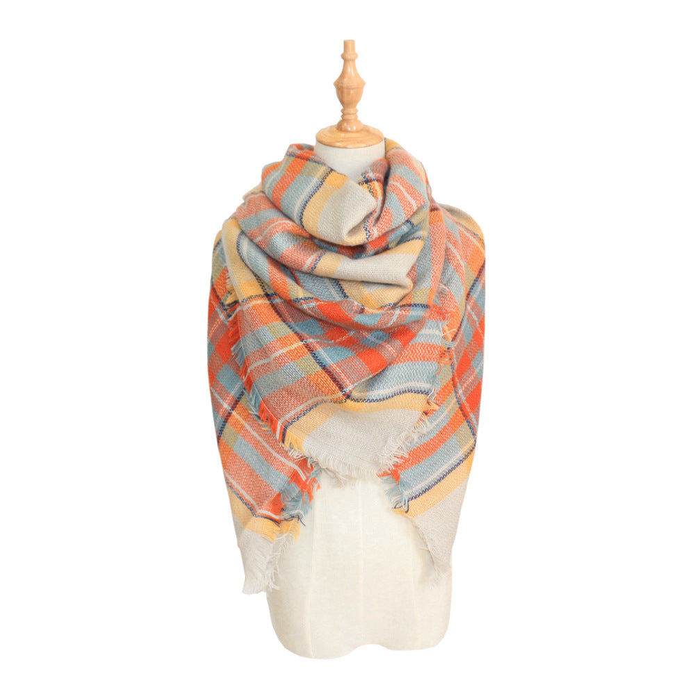 European, American autumn and winter women's new colorful plaid square scarf imitation cashmere scarf women's shawl