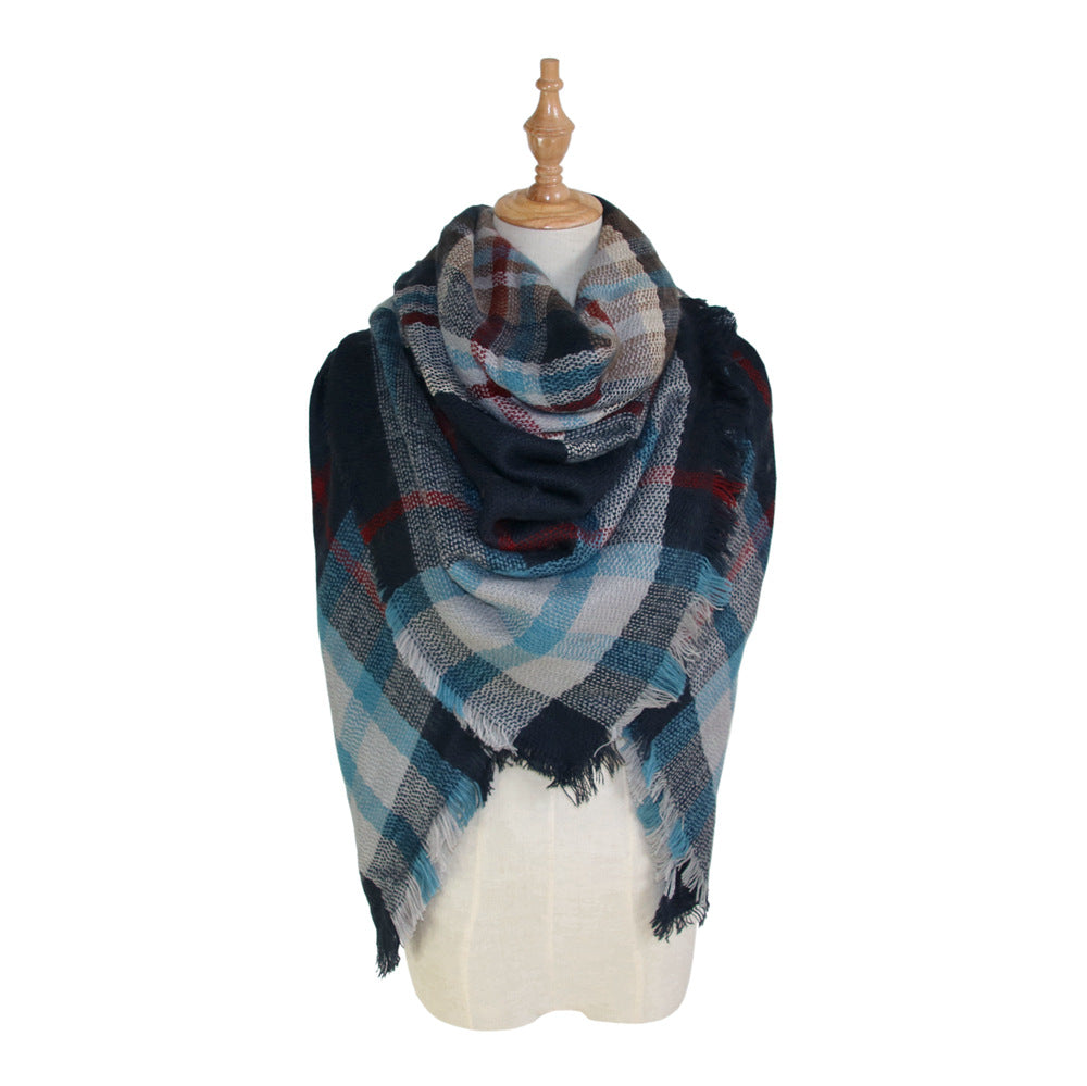 European, American autumn and winter women's new colorful plaid square scarf imitation cashmere scarf women's shawl
