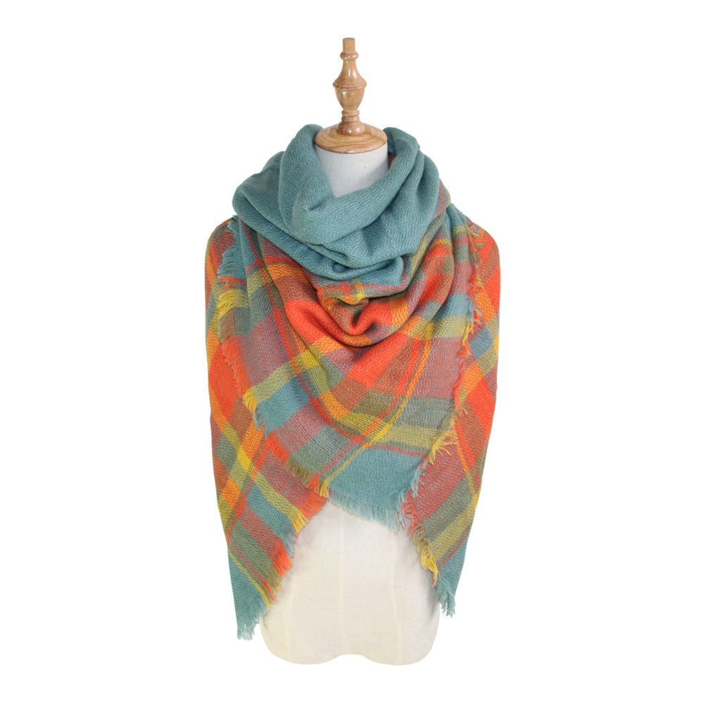European, American autumn and winter women's new colorful plaid square scarf imitation cashmere scarf women's shawl