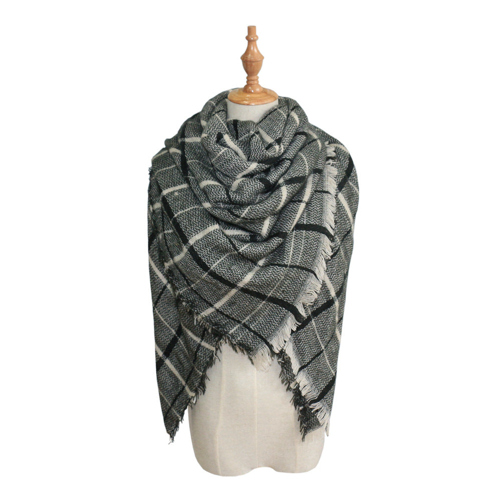 European, American autumn and winter women's new colorful plaid square scarf imitation cashmere scarf women's shawl