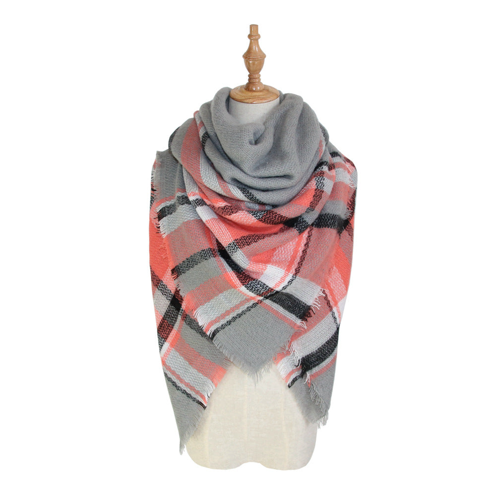 European, American autumn and winter women's new colorful plaid square scarf imitation cashmere scarf women's shawl