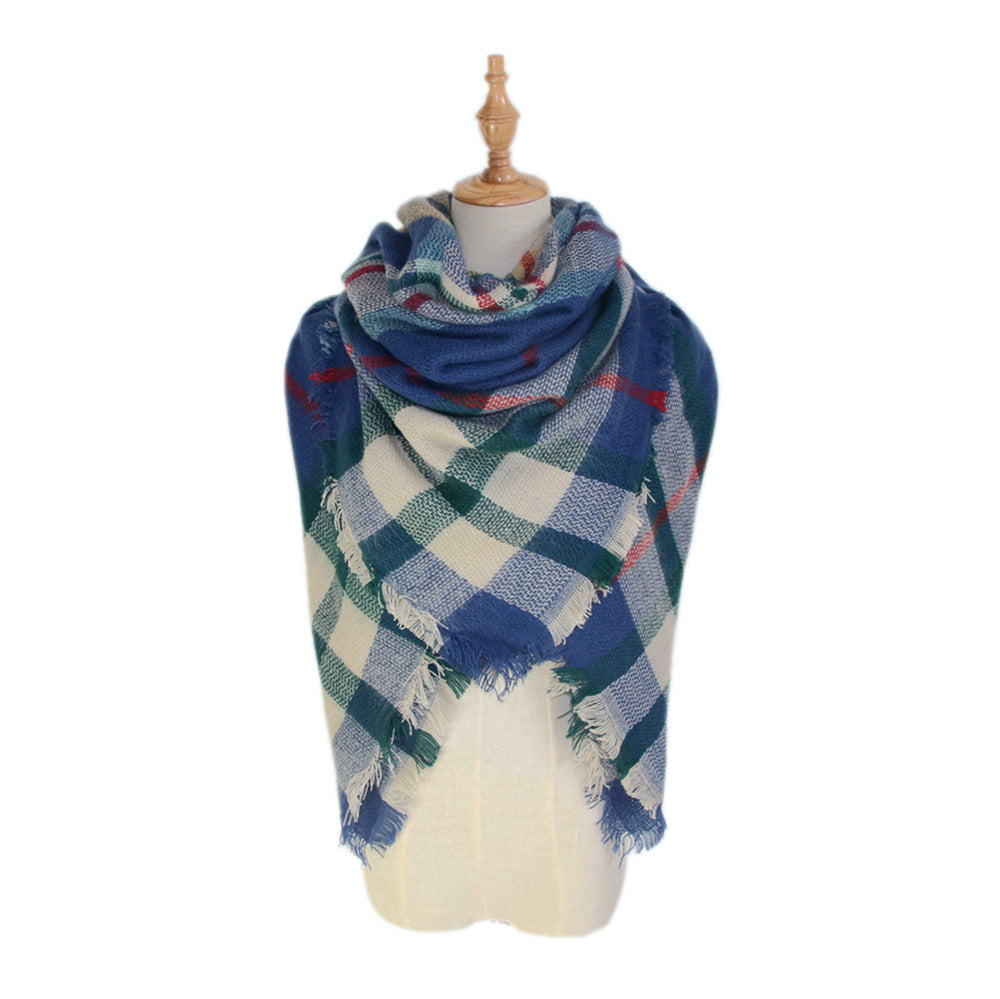 European, American autumn and winter women's new colorful plaid square scarf imitation cashmere scarf women's shawl