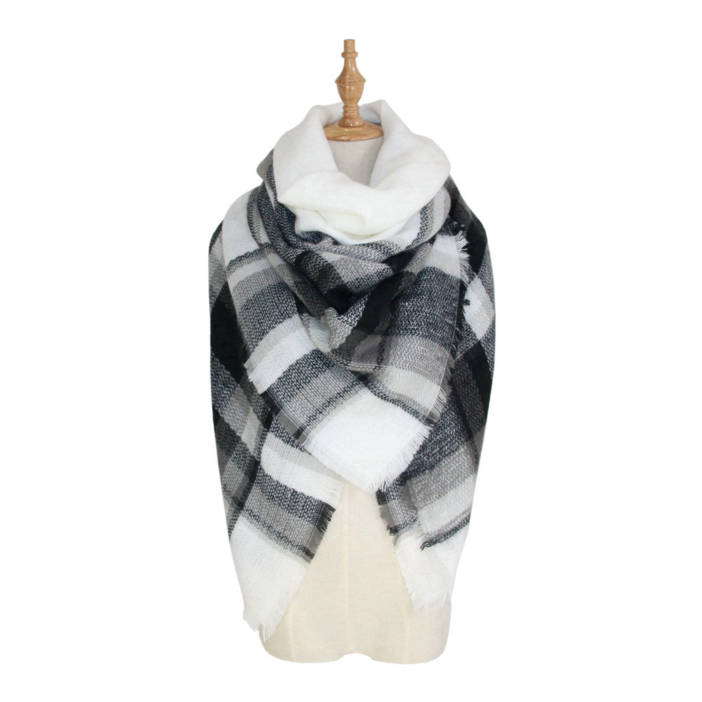 European, American autumn and winter women's new colorful plaid square scarf imitation cashmere scarf women's shawl