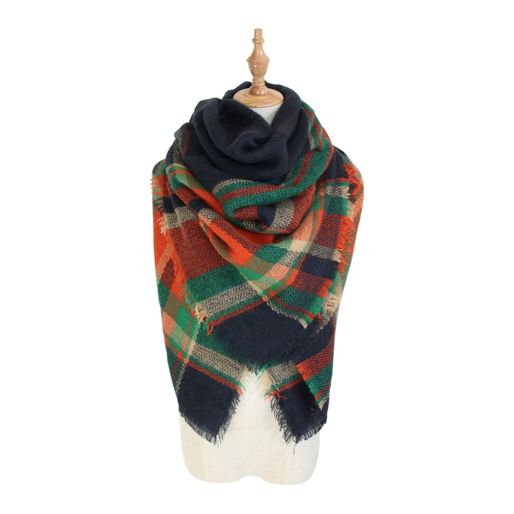 European, American autumn and winter women's new colorful plaid square scarf imitation cashmere scarf women's shawl