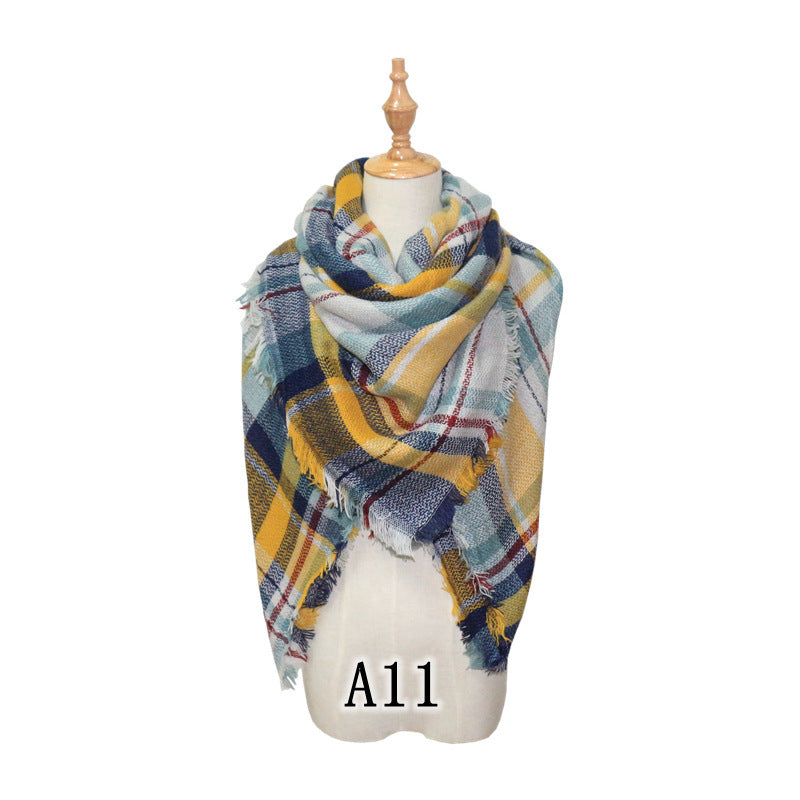 European and American Street Trend Imitation Cashmere Scarf Women's Plaid Autumn and Winter Warm Square Scarf Manufacturer
