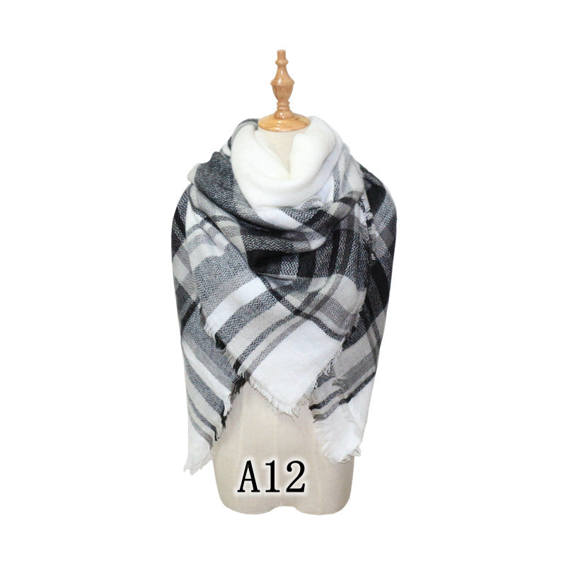 European and American Street Trend Imitation Cashmere Scarf Women's Plaid Autumn and Winter Warm Square Scarf Manufacturer