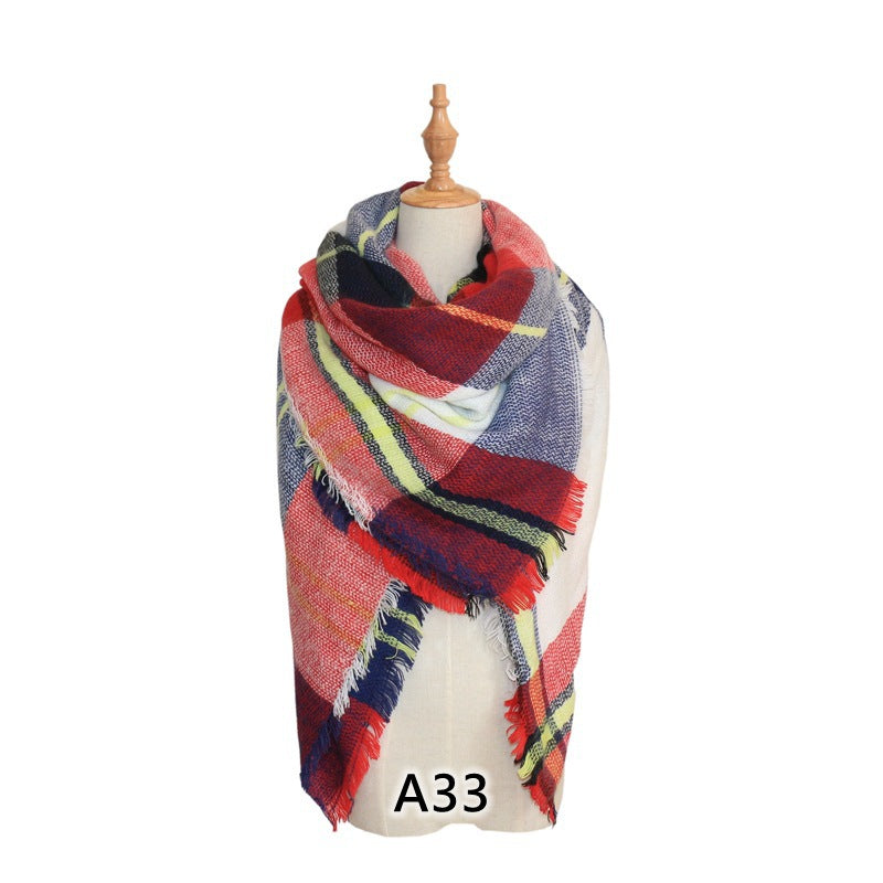 European and American Street Trend Imitation Cashmere Scarf Women's Plaid Autumn and Winter Warm Square Scarf Manufacturer