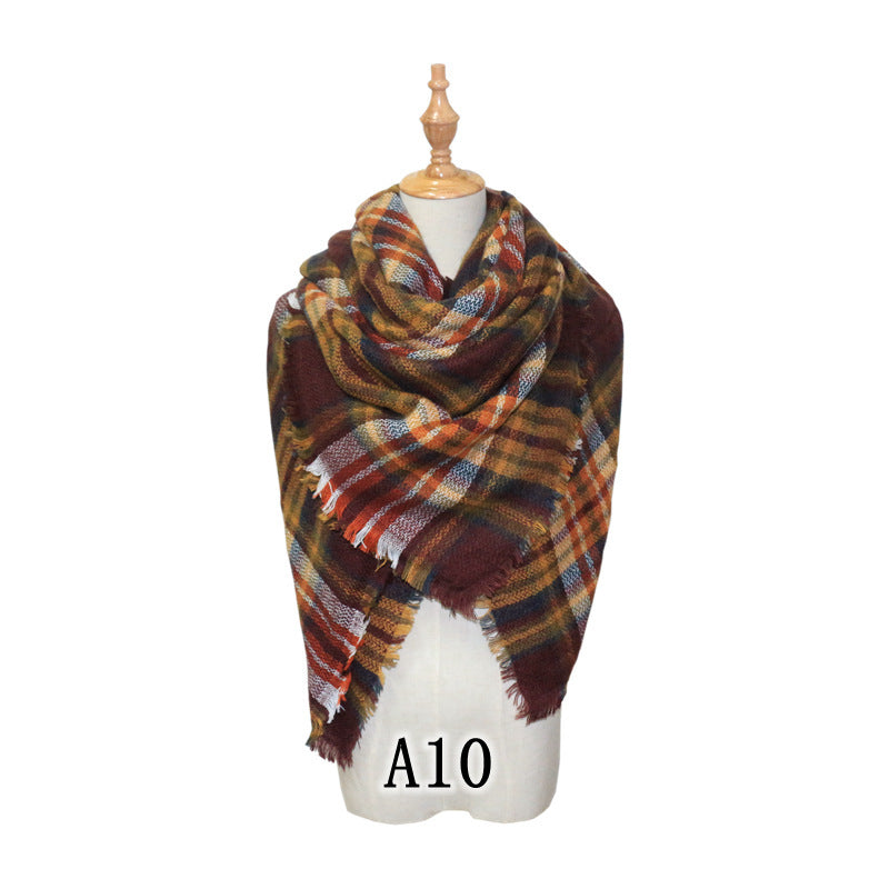 European and American Street Trend Imitation Cashmere Scarf Women's Plaid Autumn and Winter Warm Square Scarf Manufacturer