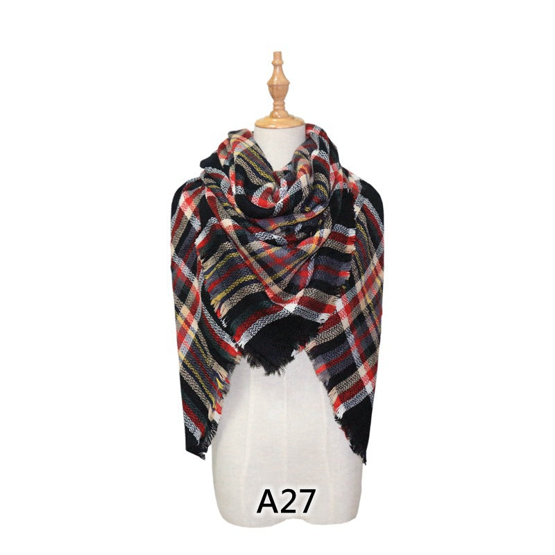 European and American Street Trend Imitation Cashmere Scarf Women's Plaid Autumn and Winter Warm Square Scarf Manufacturer