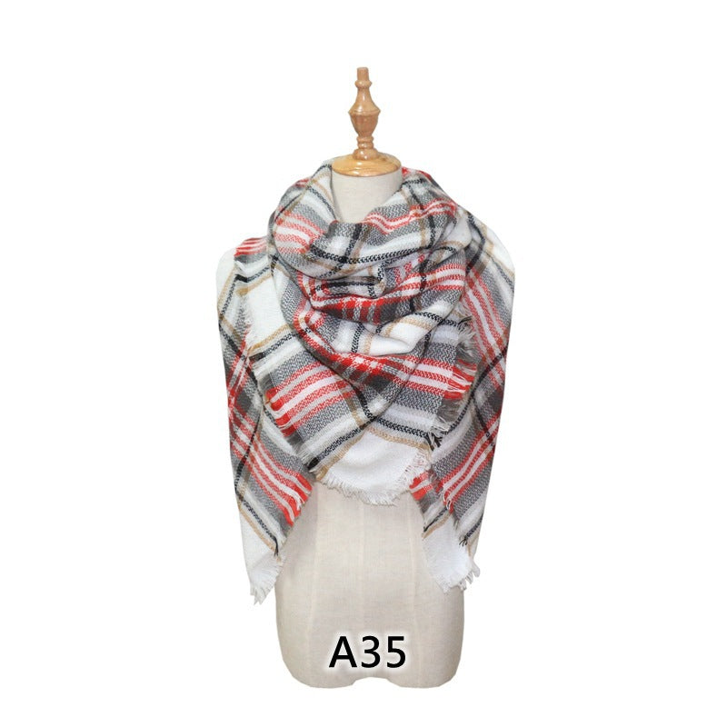 European and American Street Trend Imitation Cashmere Scarf Women's Plaid Autumn and Winter Warm Square Scarf Manufacturer