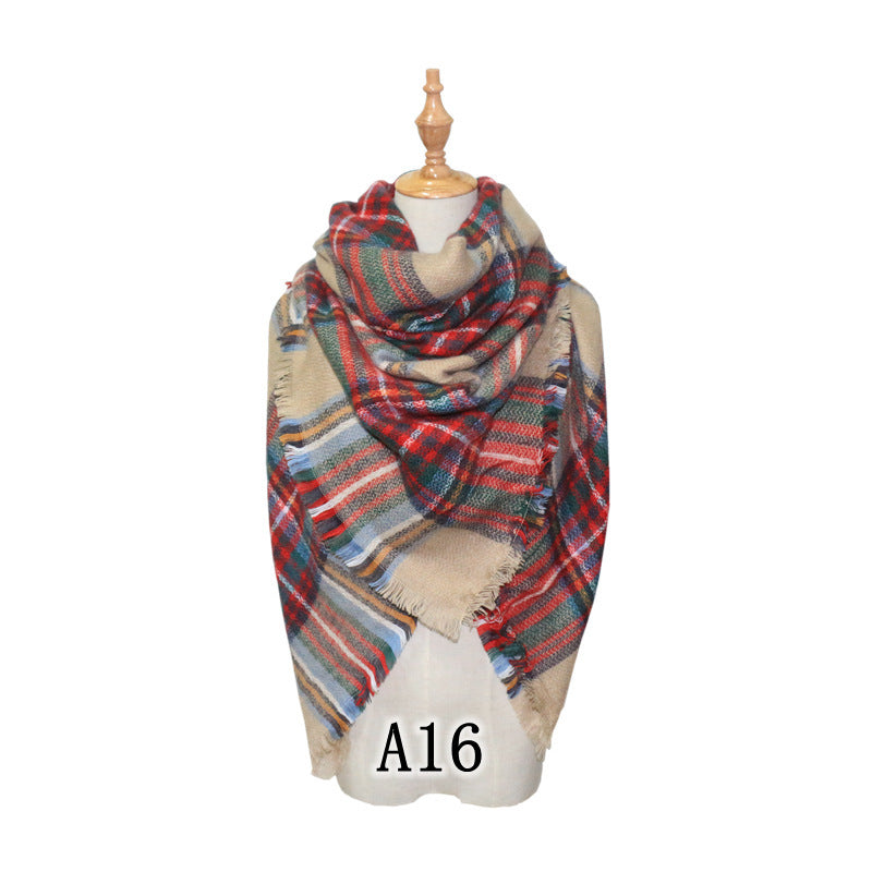 European and American Street Trend Imitation Cashmere Scarf Women's Plaid Autumn and Winter Warm Square Scarf Manufacturer