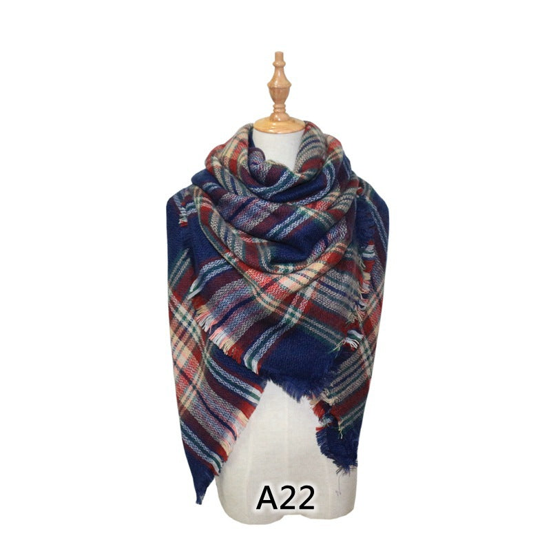 European and American Street Trend Imitation Cashmere Scarf Women's Plaid Autumn and Winter Warm Square Scarf Manufacturer