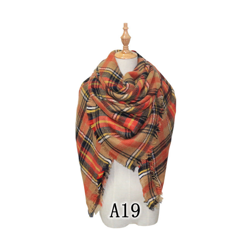 European and American Street Trend Imitation Cashmere Scarf Women's Plaid Autumn and Winter Warm Square Scarf Manufacturer