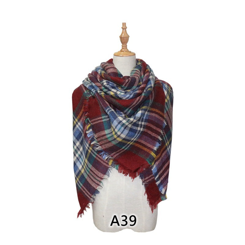 European and American Street Trend Imitation Cashmere Scarf Women's Plaid Autumn and Winter Warm Square Scarf Manufacturer