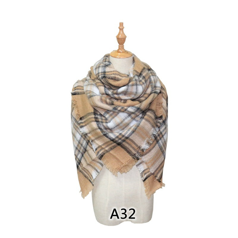 European and American Street Trend Imitation Cashmere Scarf Women's Plaid Autumn and Winter Warm Square Scarf Manufacturer