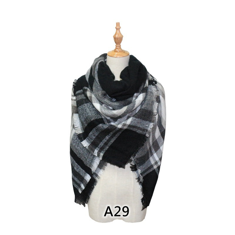 European and American Street Trend Imitation Cashmere Scarf Women's Plaid Autumn and Winter Warm Square Scarf Manufacturer