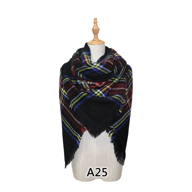 European and American Street Trend Imitation Cashmere Scarf Women's Plaid Autumn and Winter Warm Square Scarf Manufacturer