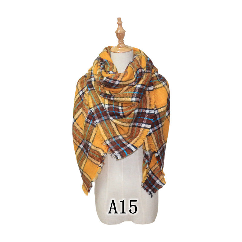 European and American Street Trend Imitation Cashmere Scarf Women's Plaid Autumn and Winter Warm Square Scarf Manufacturer