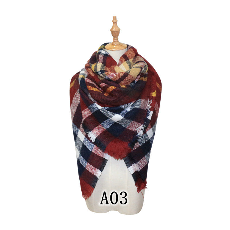European and American Street Trend Imitation Cashmere Scarf Women's Plaid Autumn and Winter Warm Square Scarf Manufacturer