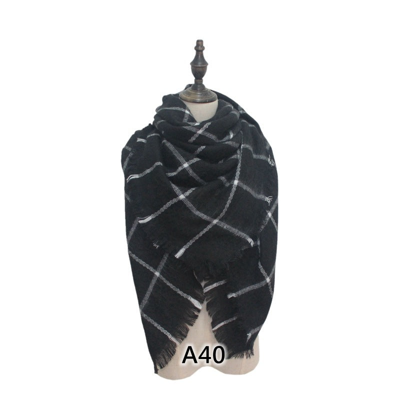 European and American Street Trend Imitation Cashmere Scarf Women's Plaid Autumn and Winter Warm Square Scarf Manufacturer