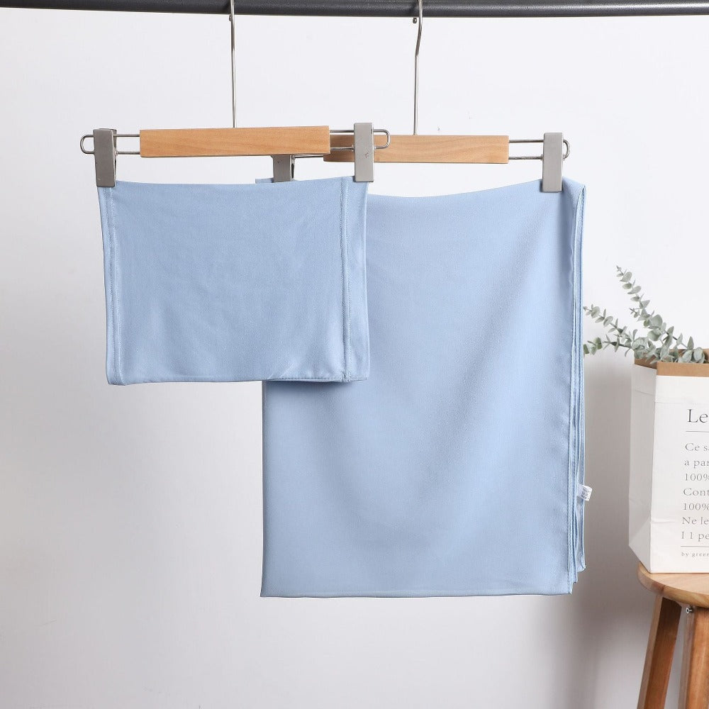 Pearl Chiffon Long Towel with Milk Silk Bottoming Cap of The Same Color, Middle Eastern Women's Headscarf