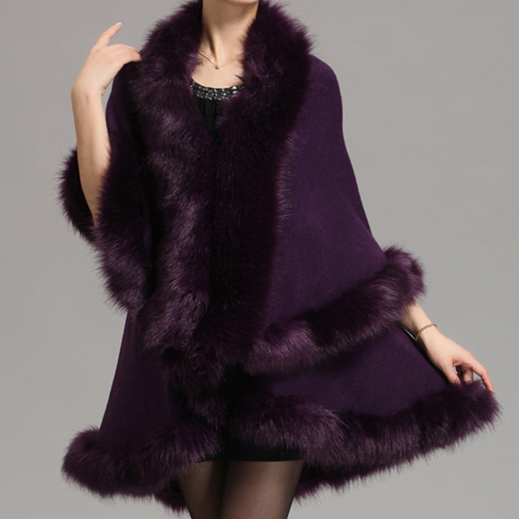 Classic autumn and winter European and American new women's clothing temperament large size knitted double-layer cardigan imitation fox fur shawl cape