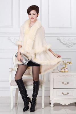 Classic autumn and winter European and American new women's clothing temperament large size knitted double-layer cardigan imitation fox fur shawl cape