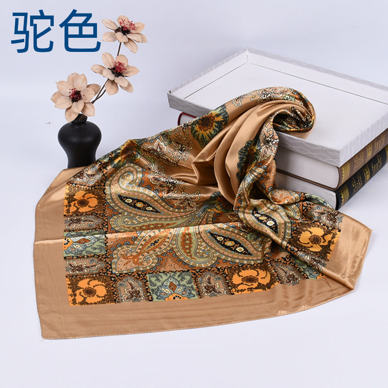 Spring new versatile big cashew 90cm square scarf silk scarf, classic retro printed scarf scarf