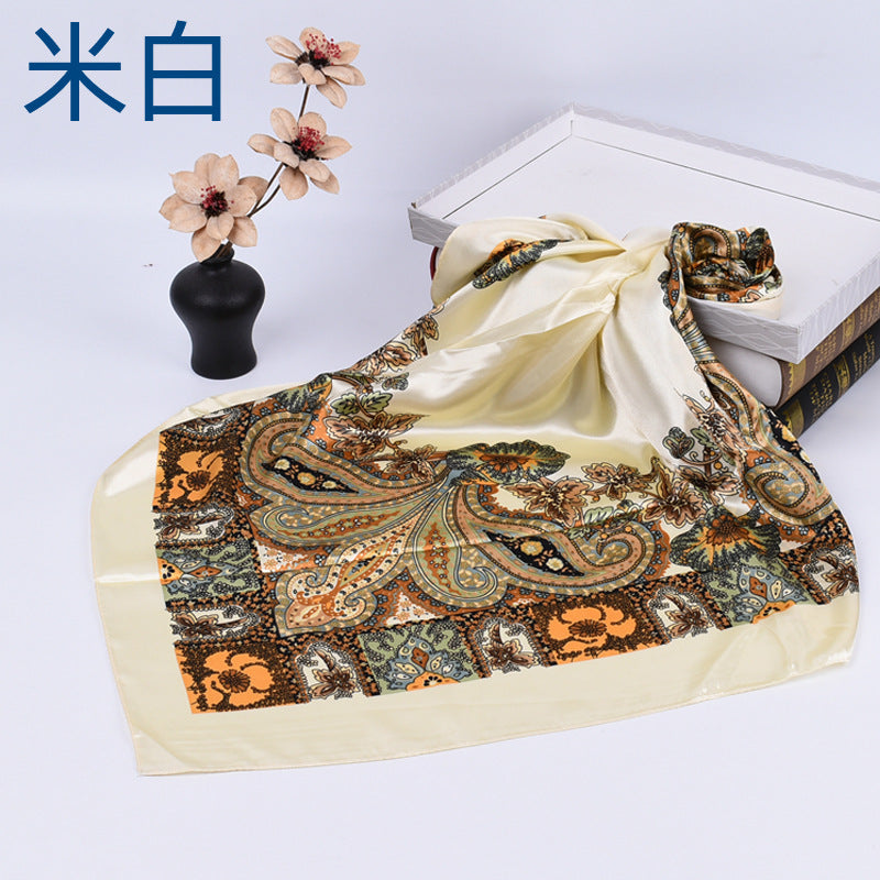 Spring new versatile big cashew 90cm square scarf silk scarf, classic retro printed scarf scarf