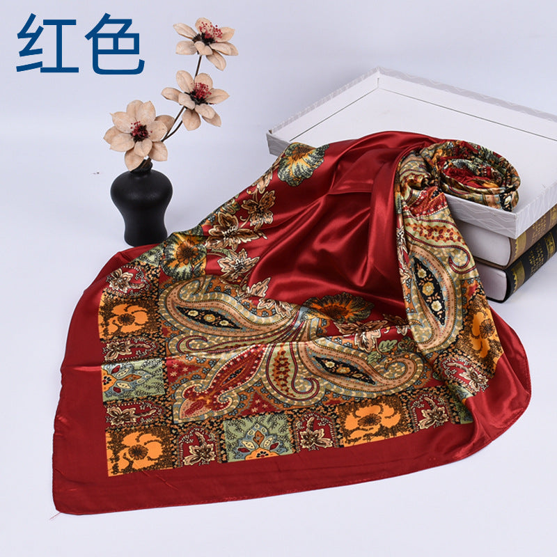 Spring new versatile big cashew 90cm square scarf silk scarf, classic retro printed scarf scarf