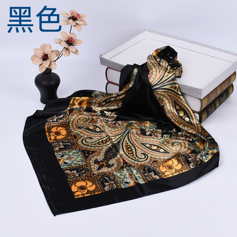 Spring new versatile big cashew 90cm square scarf silk scarf, classic retro printed scarf scarf