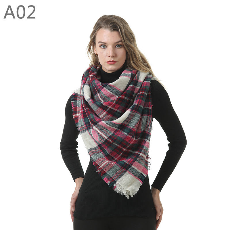 European and American Street Trend Imitation Cashmere Scarf Women's Plaid Autumn and Winter Warm Square Scarf Manufacturer