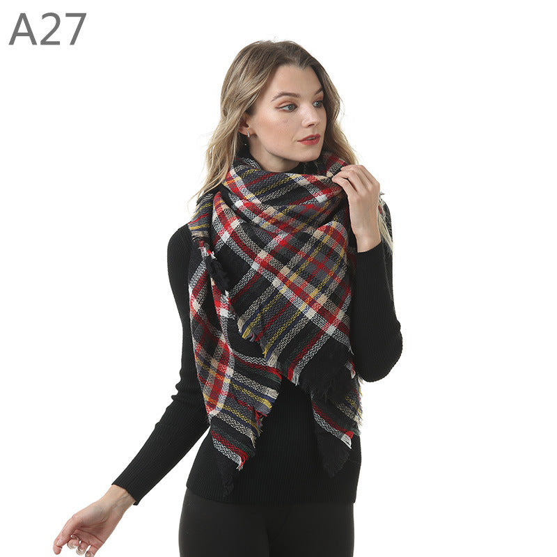 European and American Street Trend Imitation Cashmere Scarf Women's Plaid Autumn and Winter Warm Square Scarf Manufacturer
