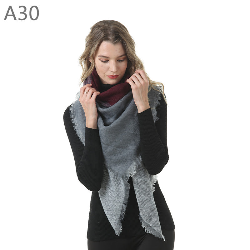 European and American Street Trend Imitation Cashmere Scarf Women's Plaid Autumn and Winter Warm Square Scarf Manufacturer