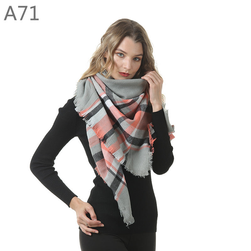 European, American autumn and winter women's new colorful plaid square scarf imitation cashmere scarf women's shawl