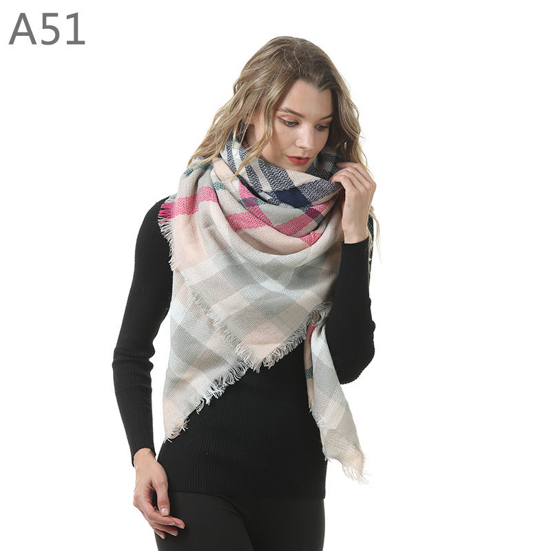 European, American autumn and winter women's new colorful plaid square scarf imitation cashmere scarf women's shawl