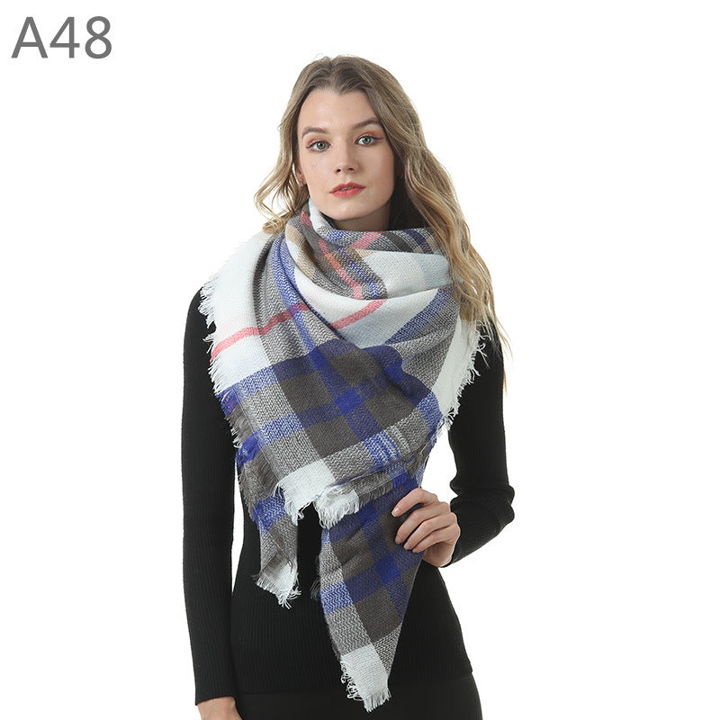 European, American autumn and winter women's new colorful plaid square scarf imitation cashmere scarf women's shawl