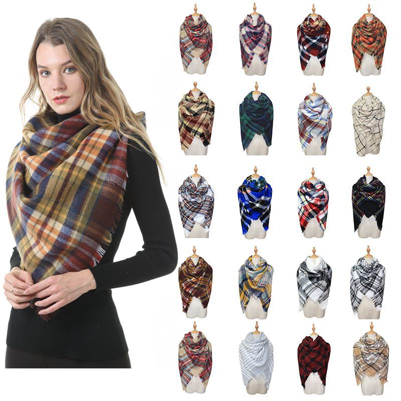 European, American autumn and winter women's new colorful plaid square scarf imitation cashmere scarf women's shawl