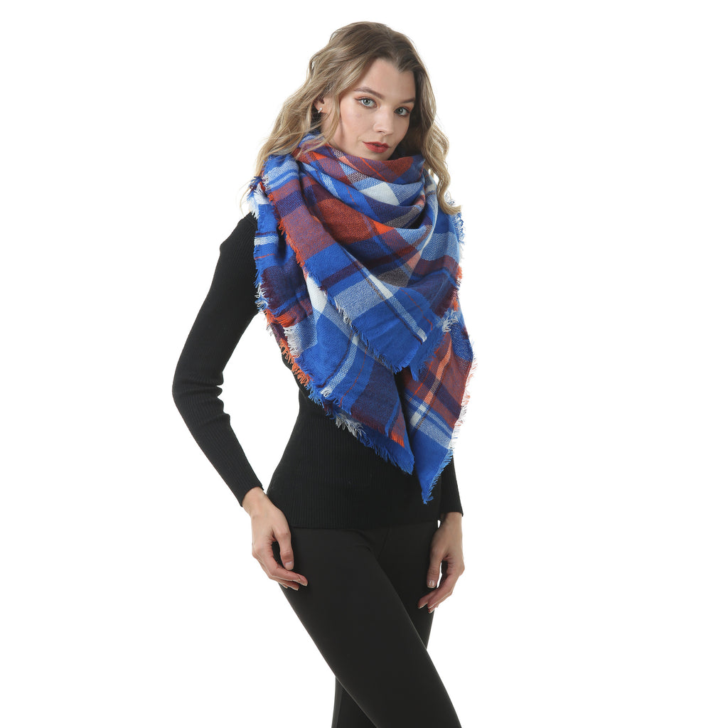 Europe, America, autumn and winter imitation cashmere plus double-sided colorful plaid square scarf women's shawl