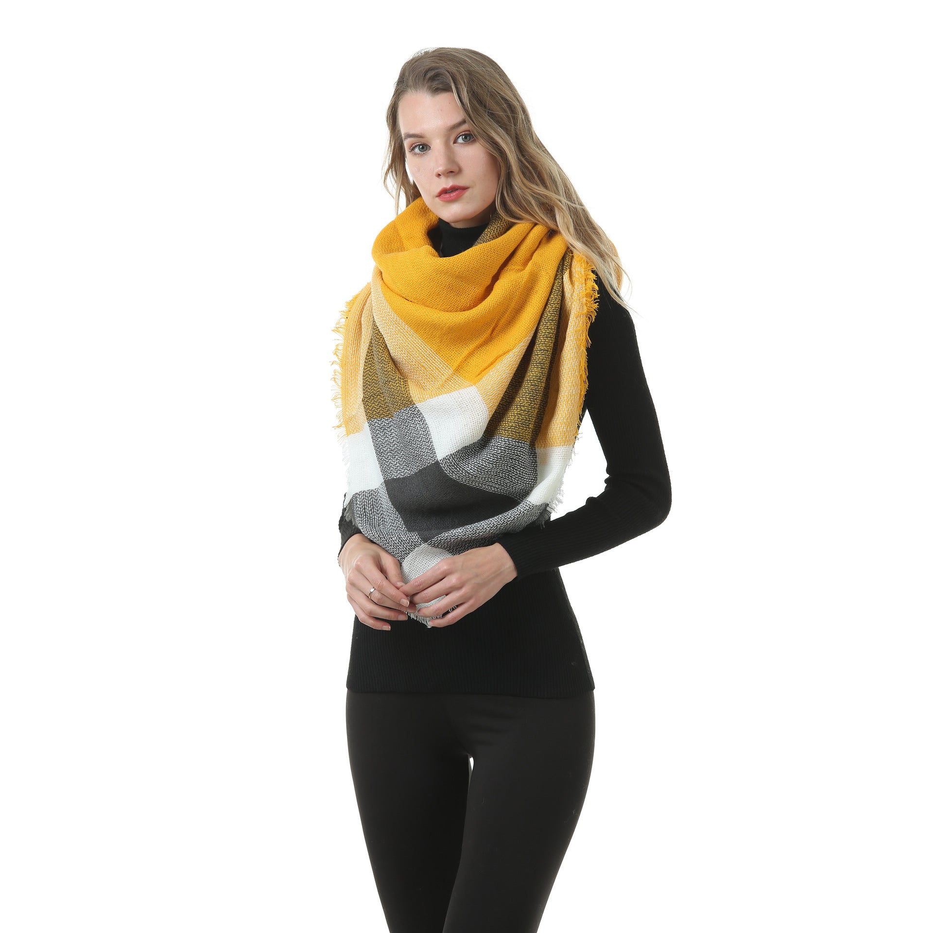 Europe, America, autumn and winter imitation cashmere plus double-sided colorful plaid square scarf women's shawl