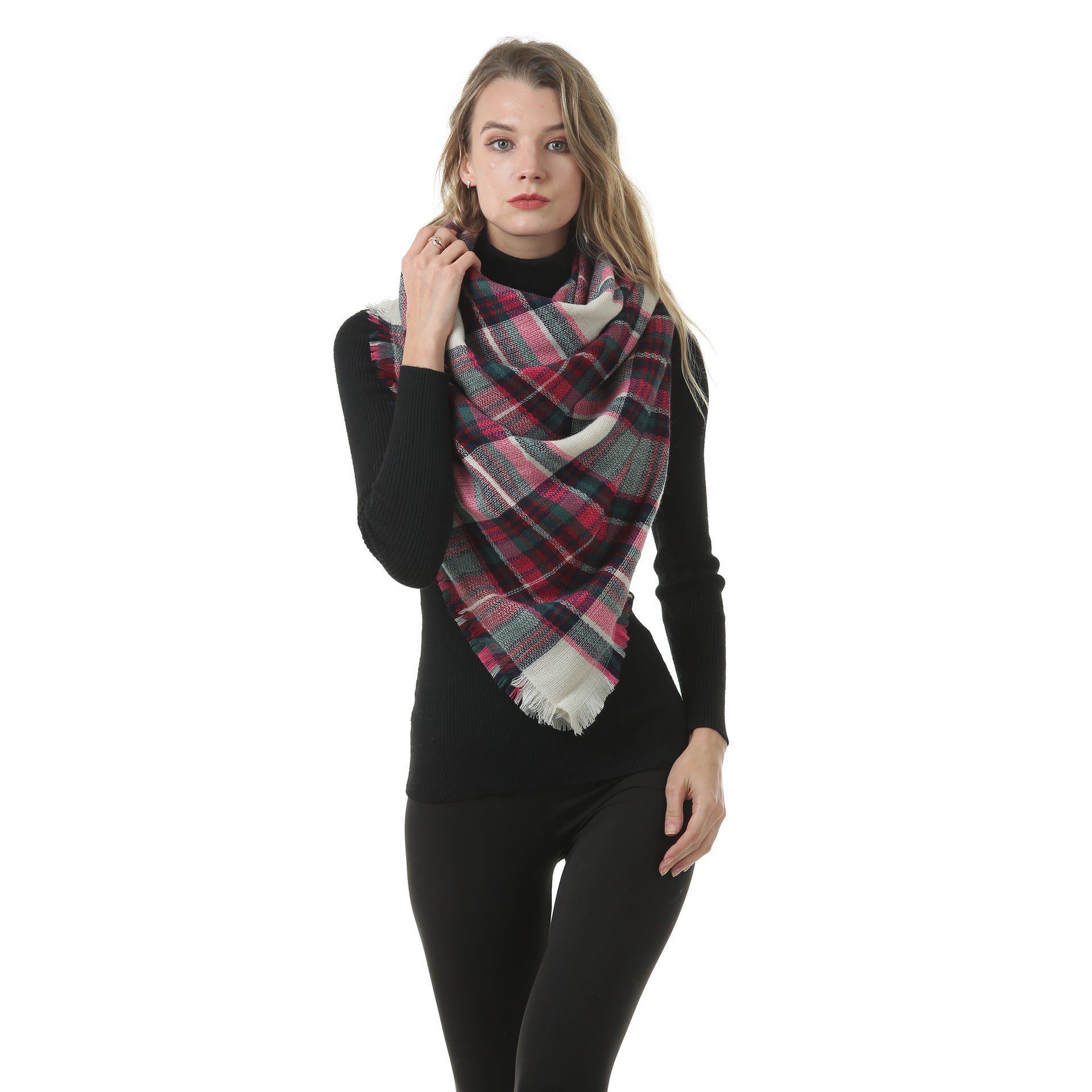 Europe, America, autumn and winter imitation cashmere plus double-sided colorful plaid square scarf women's shawl