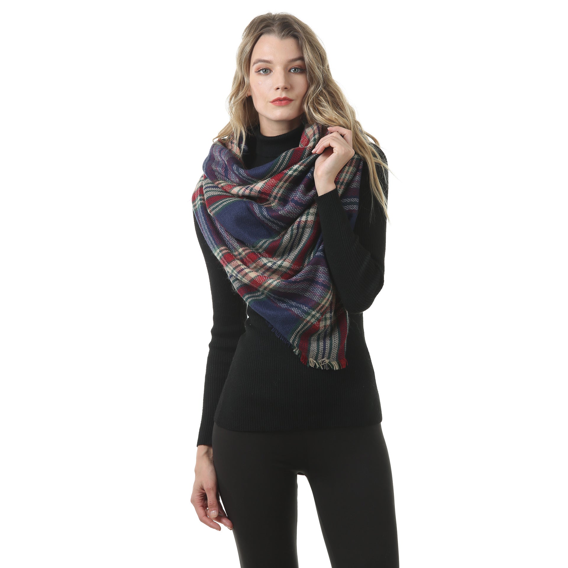 Europe, America, autumn and winter imitation cashmere plus double-sided colorful plaid square scarf women's shawl