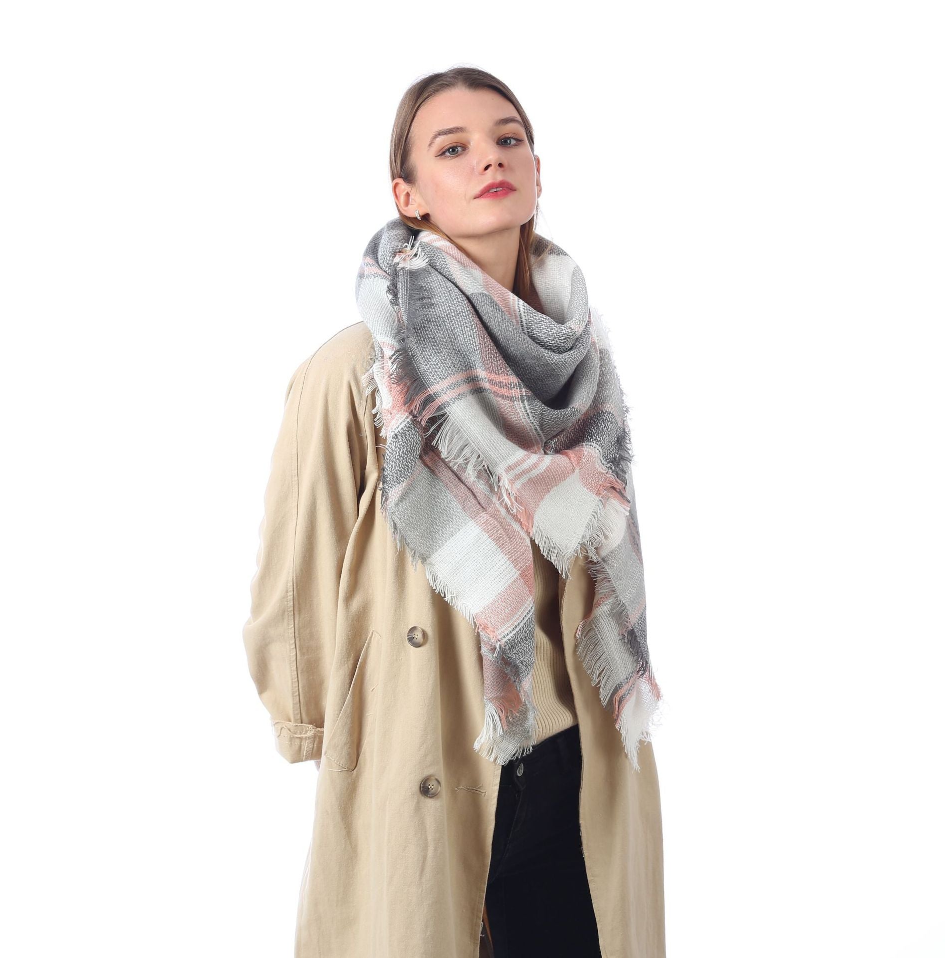 Europe, America, autumn and winter imitation cashmere plus double-sided colorful plaid square scarf women's shawl